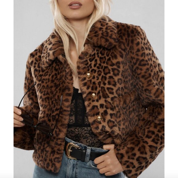 MAEVE Faux-Fur Leopard Coat Size Small - Picture 2 of 7